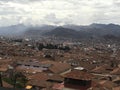 Beautiful panoramic view of famous city Cusco peru, south america. peruvian civilization panorama, historic center of town with Royalty Free Stock Photo