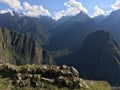 Beautiful panoramic view of famous mountains machu picchu peru, south america. Inca city, peruvian civilization. Green Landscape, Royalty Free Stock Photo