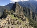 Beautiful panoramic view of famous mountains machu picchu peru, south america. Inca city, peruvian civilization. Green Landscape, Royalty Free Stock Photo