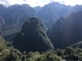 Beautiful panoramic view of famous mountains machu picchu peru, south america. Inca city, peruvian civilization. Green Landscape, Royalty Free Stock Photo