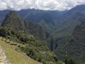 Beautiful panoramic view of famous mountains machu picchu peru, south america. Inca city, peruvian civilization. Green Landscape, Royalty Free Stock Photo