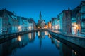 Spiegelrei canal at night, Brugge, Flanders, Belgium Royalty Free Stock Photo