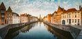 Spiegelrei canal at sunrise, Brugge, Flanders, Belgium Royalty Free Stock Photo