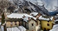 Beautiful panoramic view of historic mountain village on a scenic cold cloudy day