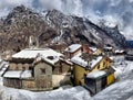 Beautiful panoramic view of historic mountain village on a scenic cold cloudy day