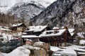 Beautiful panoramic view of historic mountain village on a scenic cold cloudy day