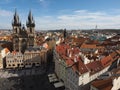 A beautiful panoramic view of the hundredths towers of Prague from the Astronomical Clock