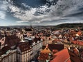 A beautiful panoramic view of the hundredths towers of Prague from the Astronomical Clock