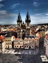 A beautiful panoramic view of the hundredths towers of Prague from the Astronomical Clock Royalty Free Stock Photo