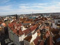 A beautiful panoramic view of the hundredths towers of Prague from the Astronomical Clock Royalty Free Stock Photo