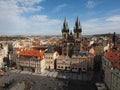 A beautiful romantic city nice blue sky,panoramic view of the hundredths towers of Prague from the Astronomical Clock Royalty Free Stock Photo