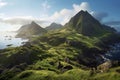 Beautiful panoramic view of the island of Mykines