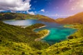 Beautiful panoramic view of Lagoa do Fogo lake in Sao Miguel Island, Azores, Portugal. \