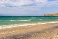 Beautiful panoramic view of Lake Baikal, sandy beach, waves and