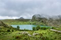 Beautiful panoramic view of Lake Enol, Asturias Spain