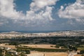 Beautiful panoramic view of Malta island from the top of Bastion Square at Mdina with the Mosta Rotunda catholic church. Travel Royalty Free Stock Photo