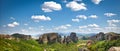 Panoramic view on Meteora in Trikala, Greece. Royalty Free Stock Photo