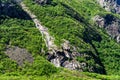 Beautiful panoramic view of Midagrabin waterfalls in summer, North Ossetia, Russia