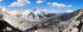 Beautiful panoramic view of mount Everest, Lhotse and Nuptse from Pumo Ri base camp - way to Everest base camp, Khumbu valley, Royalty Free Stock Photo