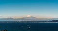 Beautiful panoramic view of Mount fuji, Miura Peninsula, Sagami Bay and Tokyo Bay from Jigoku Nozoki. Royalty Free Stock Photo