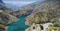 Beautiful panoramic view of the mountains and the river in the Sulak Canyon on a sunny summer day. Dagestan Royalty Free Stock Photo