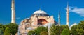 Beautiful panoramic view of old Hagia Sophia, famous great mosque, former Byzantine cathedral, Istanbul, Turkey Royalty Free Stock Photo
