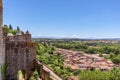 Beautiful panoramic view of the old part of the city from the walls of medieval castle of Carcassonne town Royalty Free Stock Photo