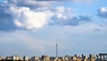 Beautiful panoramic view of the Ostankino television tower in Moscow. Sunny weather.