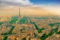 Beautiful panoramic view of Paris from the roof of the Pantheon. View of the Eiffel Tower and flag of France Royalty Free Stock Photo