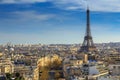 Beautiful panoramic view of Paris from the roof of the Triumphal Arch. Champs Elysees and the Eiffel Tower Royalty Free Stock Photo