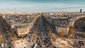 Beautiful panoramic view of Paris from the roof of the Triumphal Arch. Champs Elysees and the Eiffel Tower Royalty Free Stock Photo