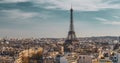 Beautiful panoramic view of Paris from the roof of the Triumphal Arch. Champs Elysees and the Eiffel Tower Royalty Free Stock Photo