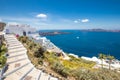 White wash staircases on Santorini Island, Greece. Amazing luxury travel blue sky and white architecture. Exotic vacation template Royalty Free Stock Photo