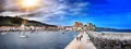 Beautiful panoramic view of the port city of Castro Urdiales, Cantabria. Tourism in coastal towns, northern Spain