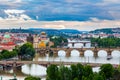 Beautiful Panoramic View of Prague Bridges on River Vltava from Letna Park Royalty Free Stock Photo