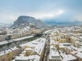 Beautiful panoramic view of Salzburg skyline with river Salzach in winter season snow , Austria Royalty Free Stock Photo