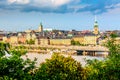 Beautiful panoramic view of Stockholm Old town Gamla Stan with church of St. Nicholas. Summer sunny day in Stockholm, Sweden Royalty Free Stock Photo