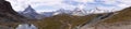 Beautiful panoramic view of Swiss Alps with Matterhorn and Riffelsee Lake on the left Royalty Free Stock Photo