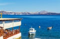 Beautiful panoramic view of Thirasia island beach Cyclades Greece