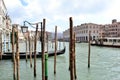 Beautiful panoramic view to the Grand canal intense gondolas marine traffic in a sunny spring day. Royalty Free Stock Photo