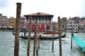 Beautiful panoramic view to the Grand canal intense gondolas marine traffic in a sunny spring day. Royalty Free Stock Photo