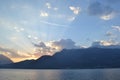 Beautiful panoramic view to Menaggio mountain range from Bellano at sunset. Royalty Free Stock Photo
