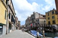 Beautiful panoramic view to modern canal streets of Venice in a sunny spring day. Royalty Free Stock Photo