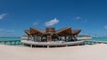 Beautiful panoramic view of the tropical island landscape with seafood restaurant in luxury resort Royalty Free Stock Photo