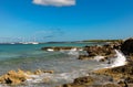 Beautiful panoramic view of wild rock beach on Ibiza, Spain. Royalty Free Stock Photo