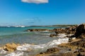 Beautiful panoramic view of wild rock beach on Ibiza, Spain. Royalty Free Stock Photo