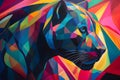 A beautiful panther, modern artwork, abstract colorful painting with geometric shapes. Hand drawn digital painting. Generative AI