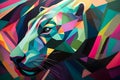 A beautiful panther, modern artwork, abstract colorful painting with geometric shapes. Hand drawn digital painting. Generative AI