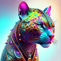 beautiful panther portrait on colorful background. 3d rendering illustration Generative AI
