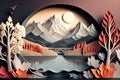 Beautiful paper art landscape horizontal design. Royalty Free Stock Photo